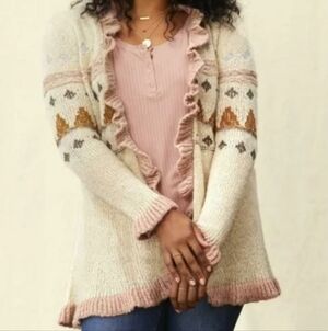 Matilda Jane Cream and Pink Patterned Cardigan Size Medium